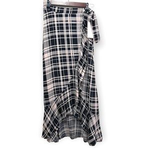 Plaid Wrap Around High-Low Maxi Skirt Size Small
